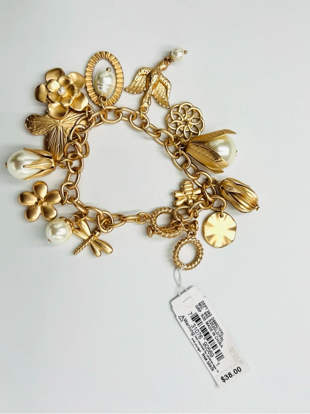 Gold-Tone Pearl Charm Bracelet - Picture 2 of 4